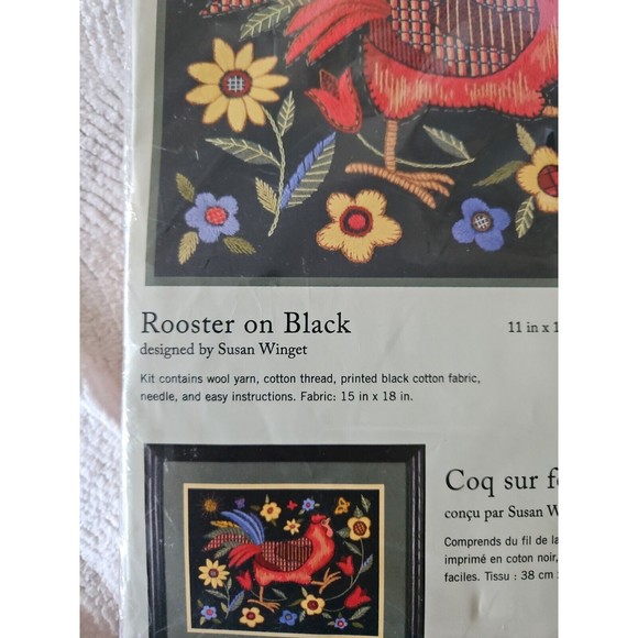 Dimensions Rooster On Black Crewel Kit-11"X14" Wool & Cotton By Susan Winget - Picture 2 of 7